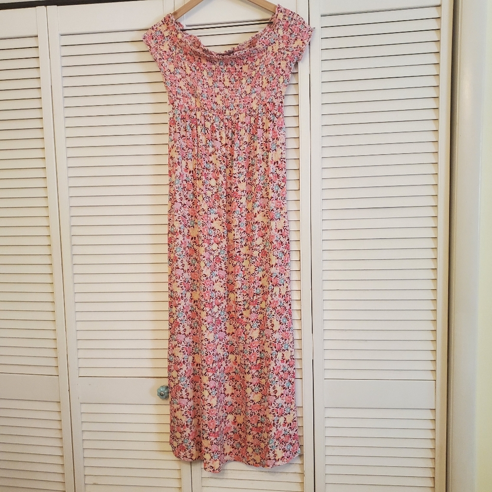 SO Floral Pink Rayon Romantic Fairy Whimsical Maxi Dress, Size Medium
